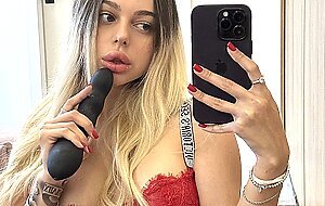 Cute Blonde Babe In A Red Garter Belt Beautiful, Dildo, Fake-Tits, Feet, Selfie
